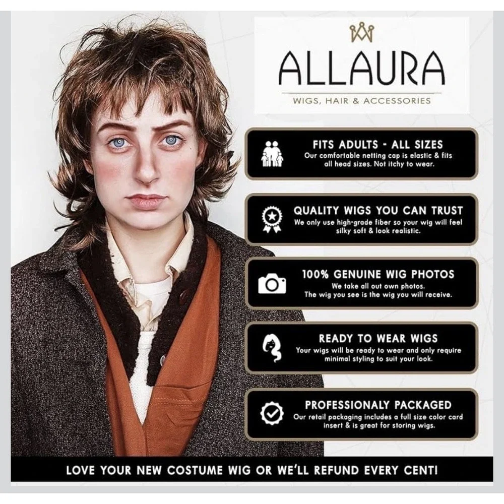 ALLAURA Middle Earth Hobbit Wig Frodo Bilbo Baggins Realistic Brown Cosplay Hair